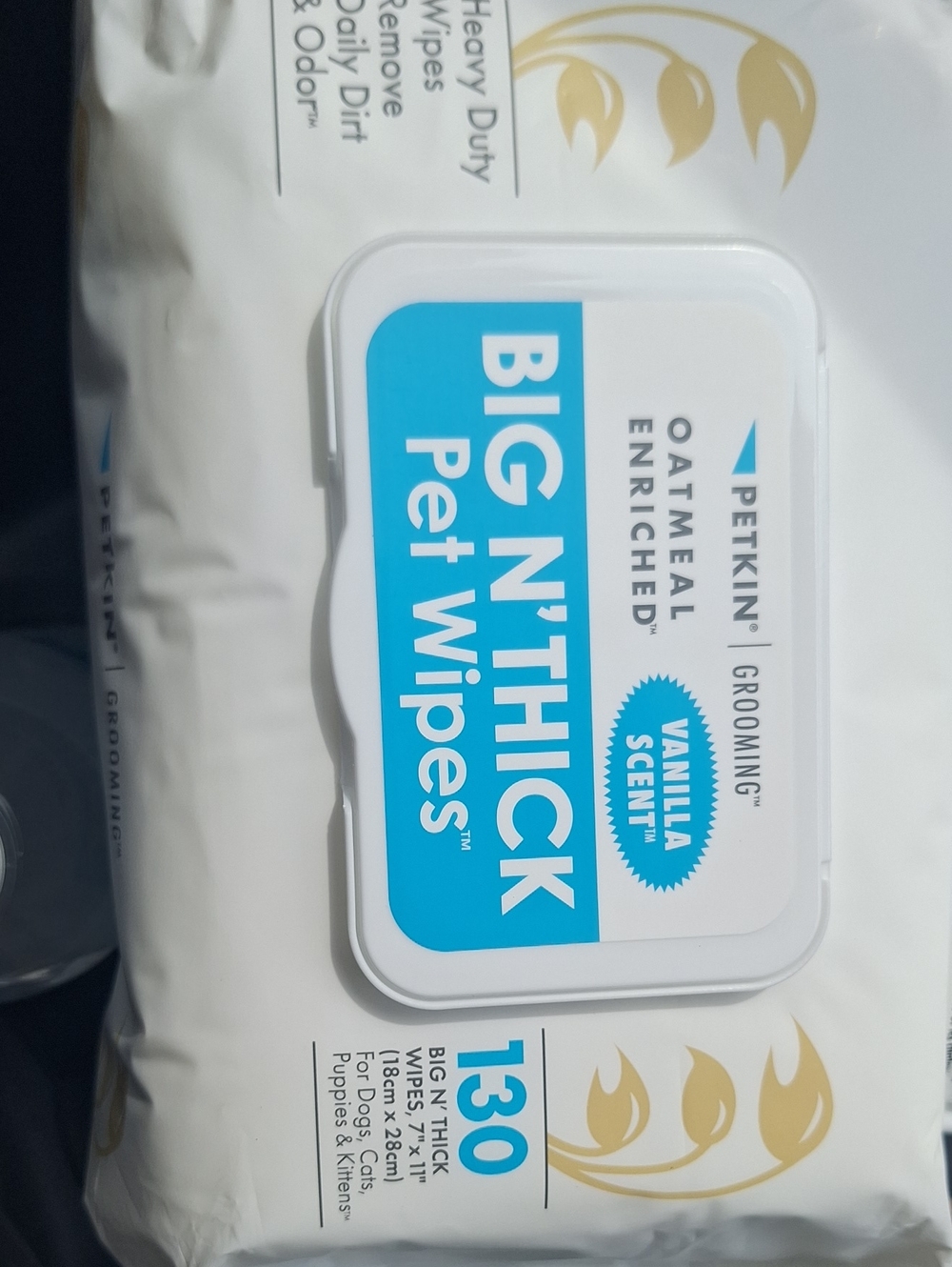 New Petkin Big N' Thick Oatmeal Grooming Wipes 130ct Natural Vanilla Extract